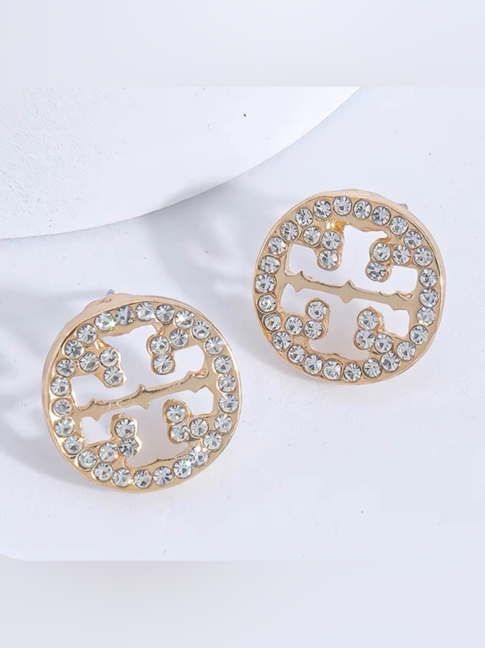 TT Golden Elegant Rhinestone Logo Stud Earrings Minimalist Gorgeous!